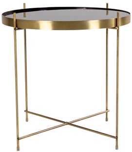 Stolik kawowy okrągły blat szklany nogi metalowe złote Ø48x48 cm – grafika-1.