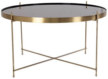 Stolik kawowy okrągły blat szklany nogi metalowe złote Ø70x40 cm – grafika-1.