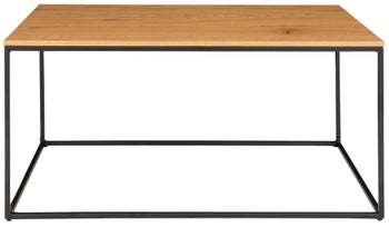 Stolik kawowy prostokątny blat drewniany naturalny podstawa metalowa czarna 90x60 cm – grafika-1.