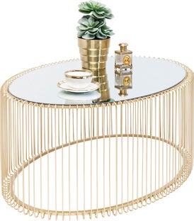 Soffbord Wire Oval - Mässing/Spegelglas, 90x60cm – bild-1.