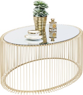 Soffbord Wire Oval - Mässing/Spegelglas, 90x60cm – bild-1.