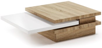 Stolik kawowy rozkładany z MDF biało-brązowy 106x70 cm – obraz-1