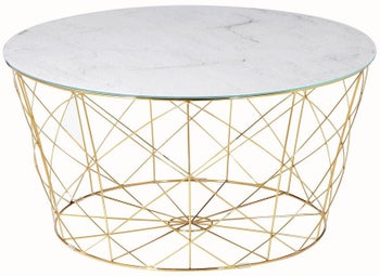 Biało-złoty stolik kawowy z marmurowym blatem Ø80x45 cm – grafika-1.
