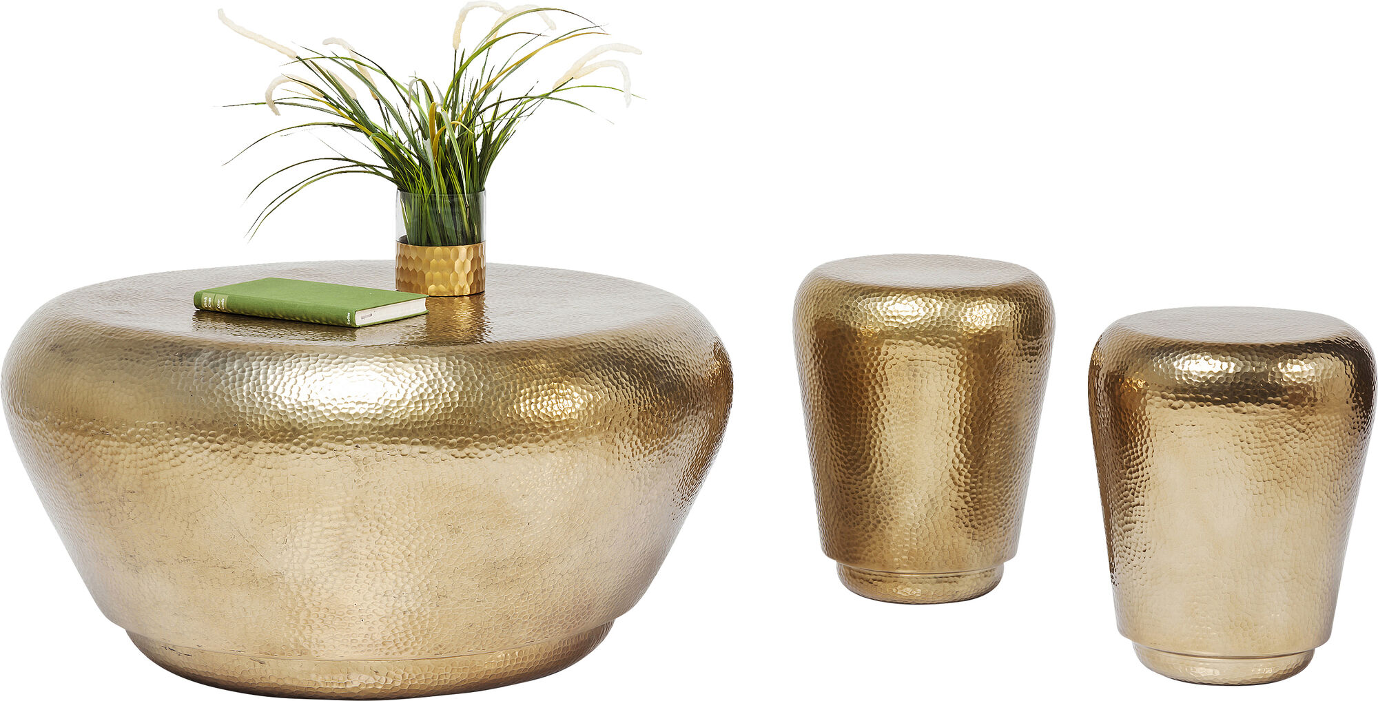 Stolik kawowy z dwoma taboretami Antico Brass mosiężny – obraz-1