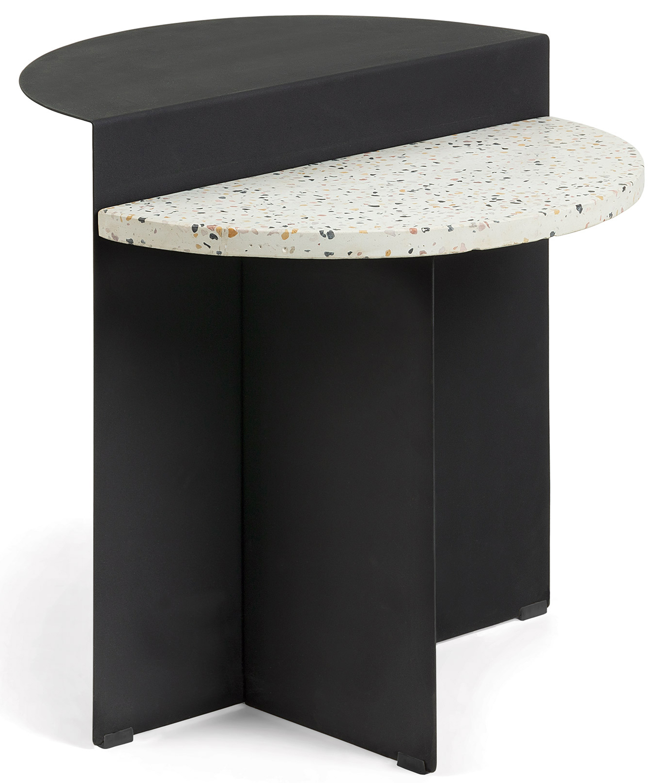 Stolik ogrodowy czarny metal blat lastriko biały 50 x 50 cm – obraz-1