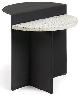 Stolik ogrodowy czarny metal blat lastriko biały 50 x 50 cm – obraz-1