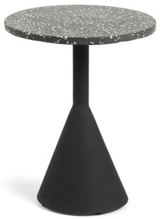 Stolik ogrodowy noga metal czarna blat kamień czarny 40 x 50 cm – obraz-1