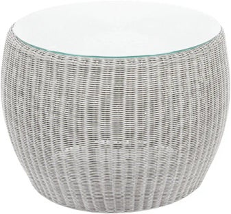 Stolik ogrodowy okrągły wiklinowy kolor biały rama z aluminium Ø58cm – obraz-1