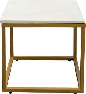 Mesa secundaria tapa mármol blanco patas doradas 40x40 cm – Imagen-1.