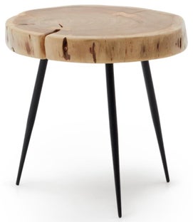 Stolik pomocniczy blat plaster drewna akacja 45x40 cm nogi czarne – obraz-1