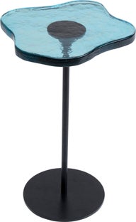 Mesa auxiliar Lava top de cristal azul base de acero negro Ø30cm – Imagen-1.