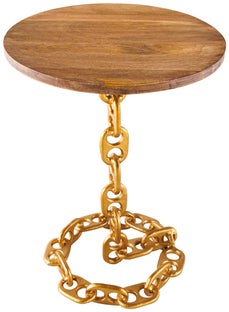 Stolik pomocniczy z naturalnego drewna mango z metalowo-aluminiową podstawą – grafika-1.