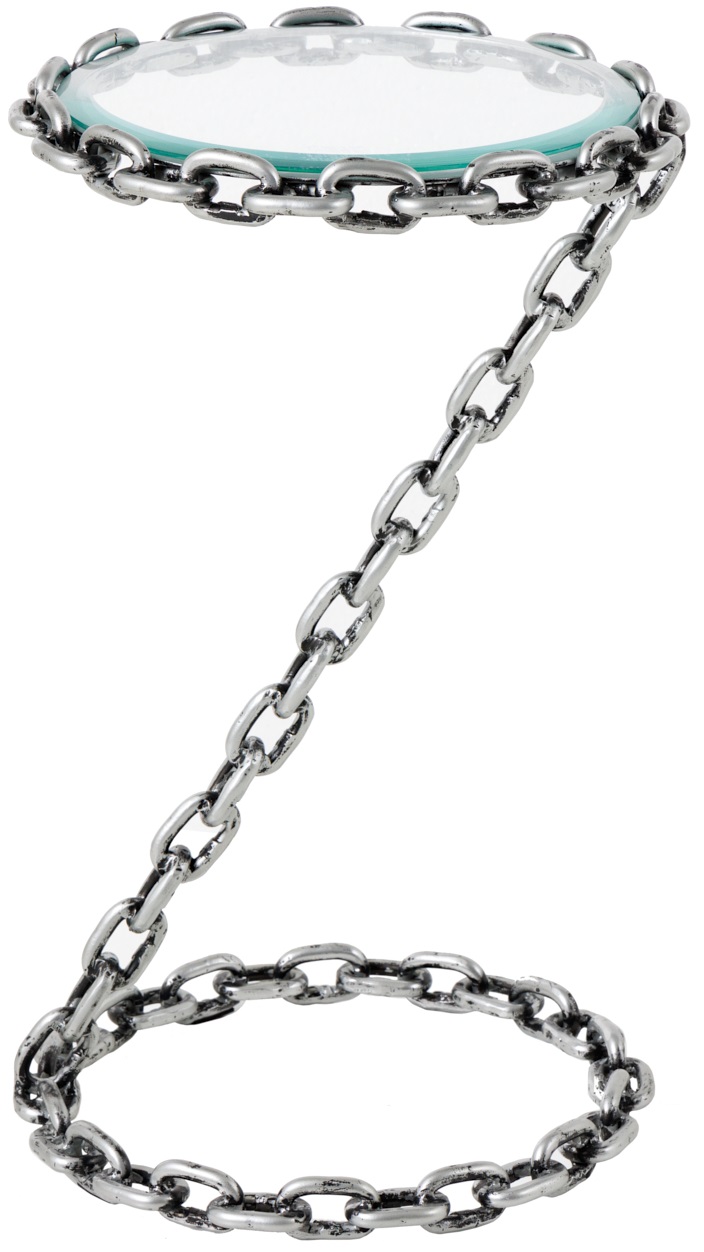 Stolik pomocniczy do salonu z przezroczystym blatem i srebrną podstawą o nowoczesnym designie – grafika-1.