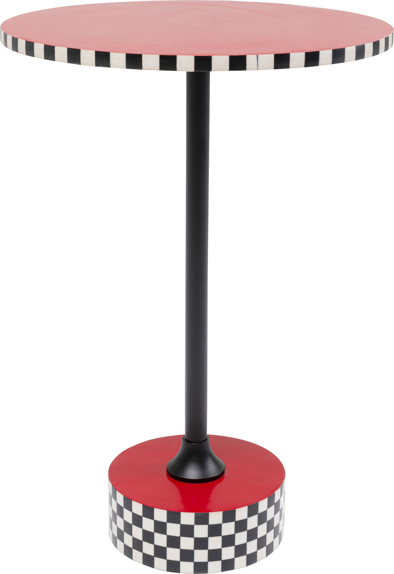 Stolik pomocniczy czerwony MDF i stal Ø40x50 cm szachownica – obraz-1