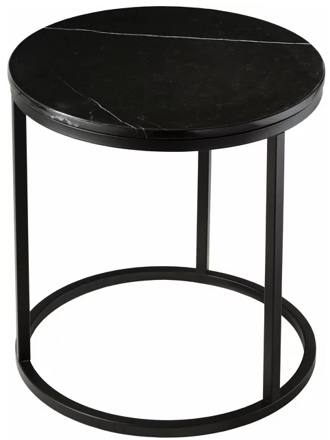Stolik pomocniczy do salonu blat marmur czarny - podstawa metalowa czarna ∅50x53 cm – obraz-1