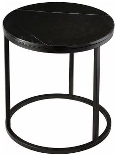 Stolik pomocniczy do salonu blat marmur czarny - podstawa metalowa czarna ∅50x53 cm – obraz-1
