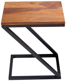 Stolik pomocniczy z drewna sheesham w naturalnym kolorze z metalową podstawą – grafika-1.