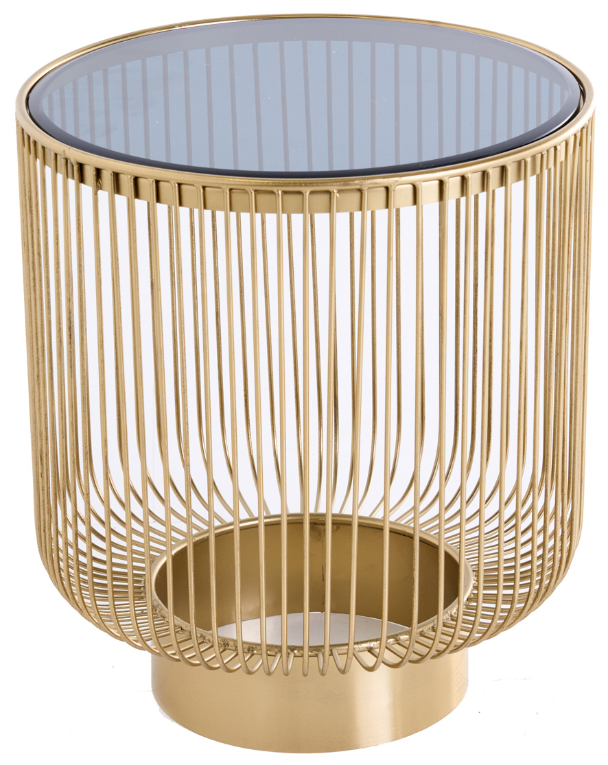 Stolik pomocniczy glamour blat czarny szkło bezpieczne podstawa złota Ø41x46 cm – grafika-1.