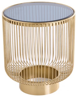 Stolik pomocniczy glamour blat czarny szkło bezpieczne podstawa złota Ø41x46 cm – grafika-1.