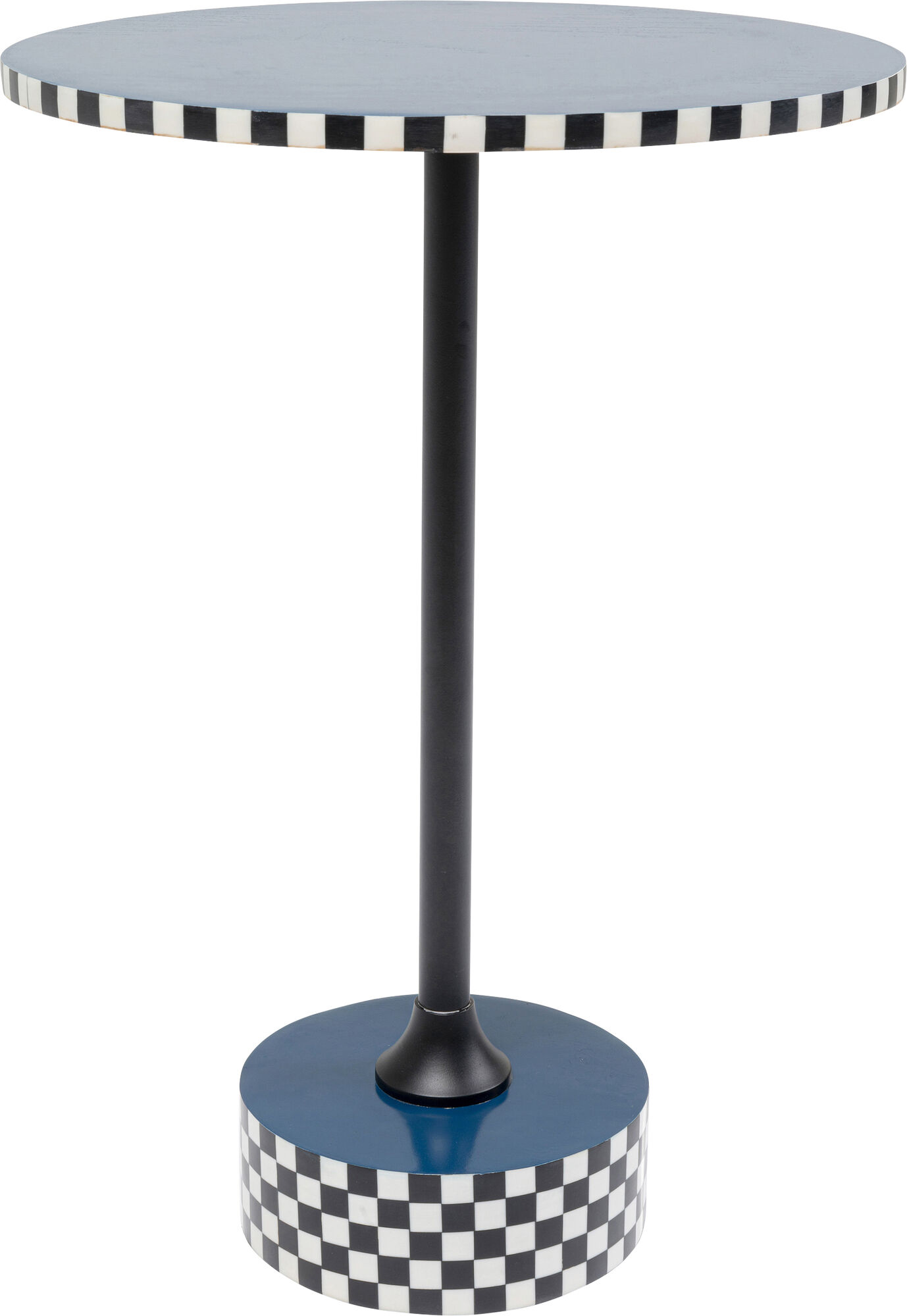 Stolik pomocniczy niebieski MDF i stal Ø40x50 cm szachownica – obraz-1