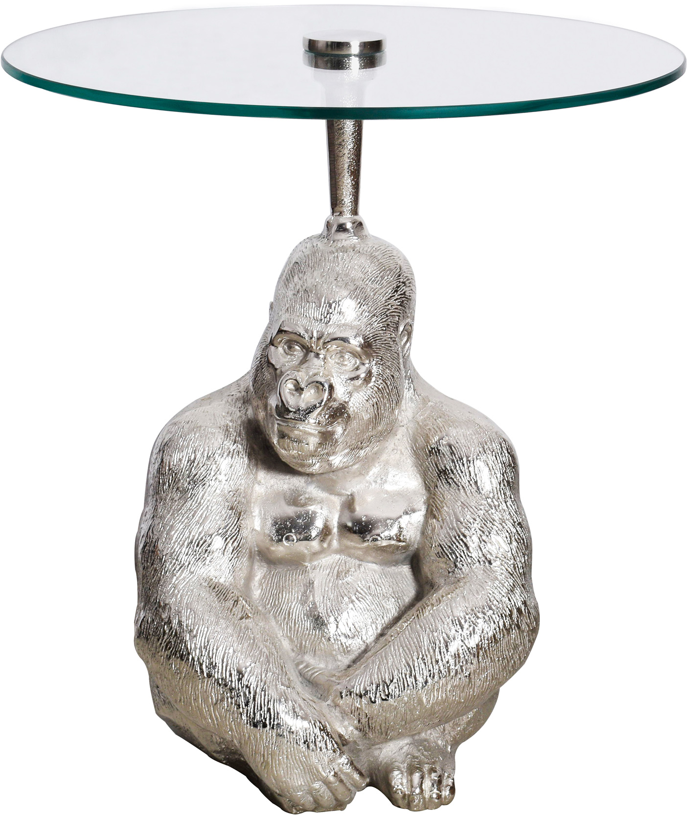 Stolik pomocniczy srebrny Goryl z transparentnym blatem szklanym 45x51 cm – grafika-1.