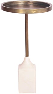 Antyczny złoty stolik pomocniczy z białą marmurową podstawą i unikalnym wzornictwem – grafika-1.