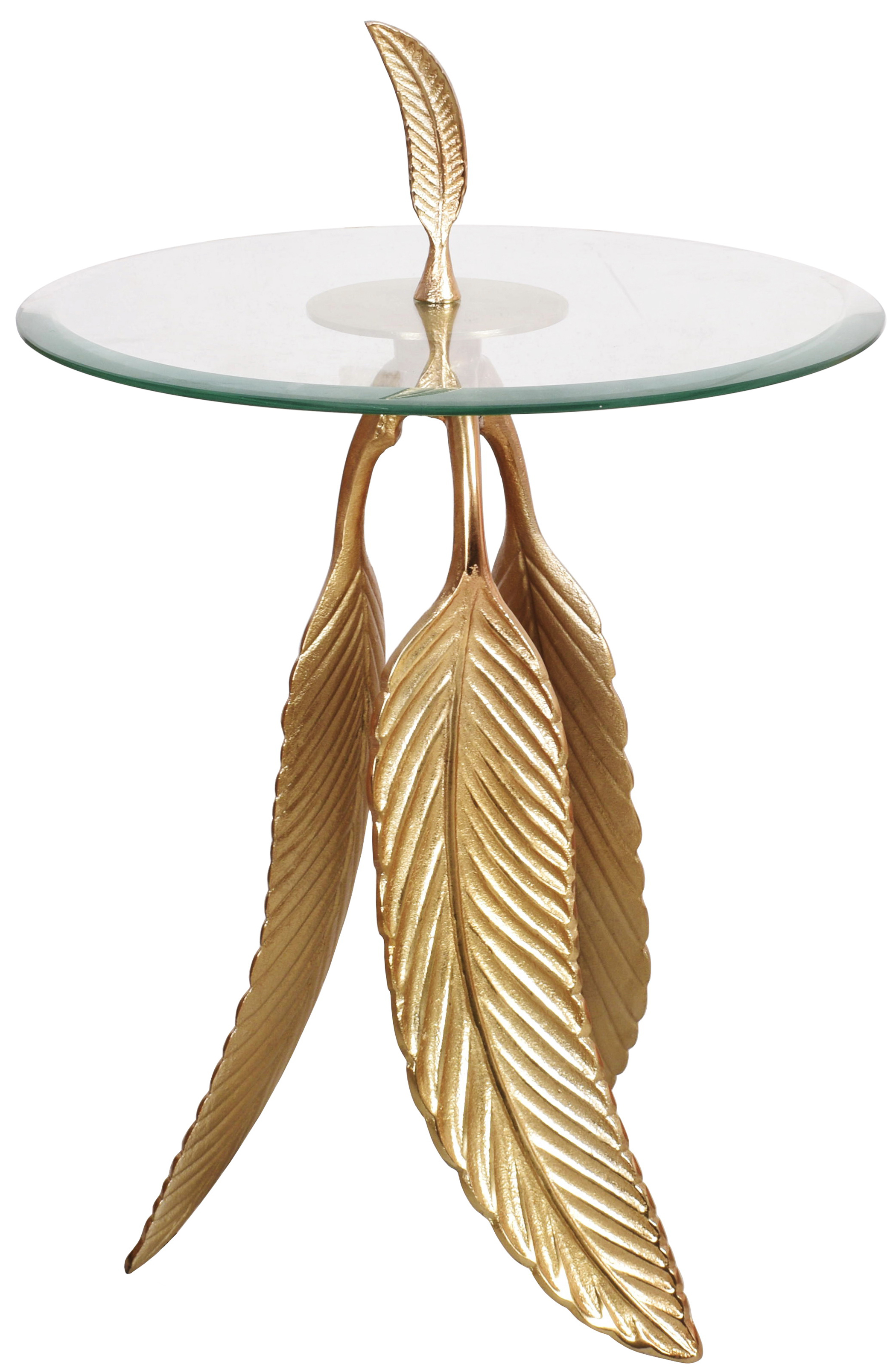 Stolik pomocniczy z motywem liści w kolorze aluminium i szkła bezpiecznego – grafika-1.