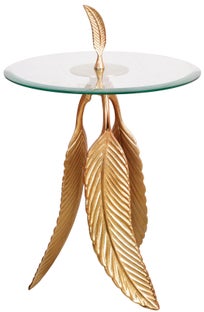 Stolik pomocniczy z motywem liści w kolorze aluminium i szkła bezpiecznego – grafika-1.