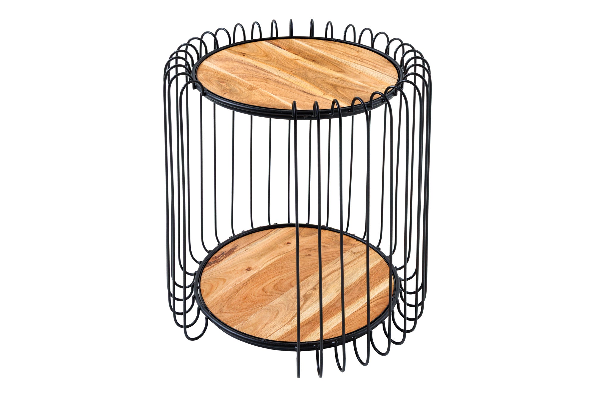 Stolik pomocniczy TRUE ELEMENTS 50 cm czarna rama, drewno akacja naturalne – grafika-1.
