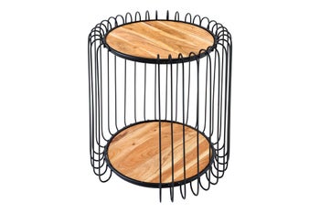 Stolik pomocniczy TRUE ELEMENTS 50 cm czarna rama, drewno akacja naturalne – grafika-1.