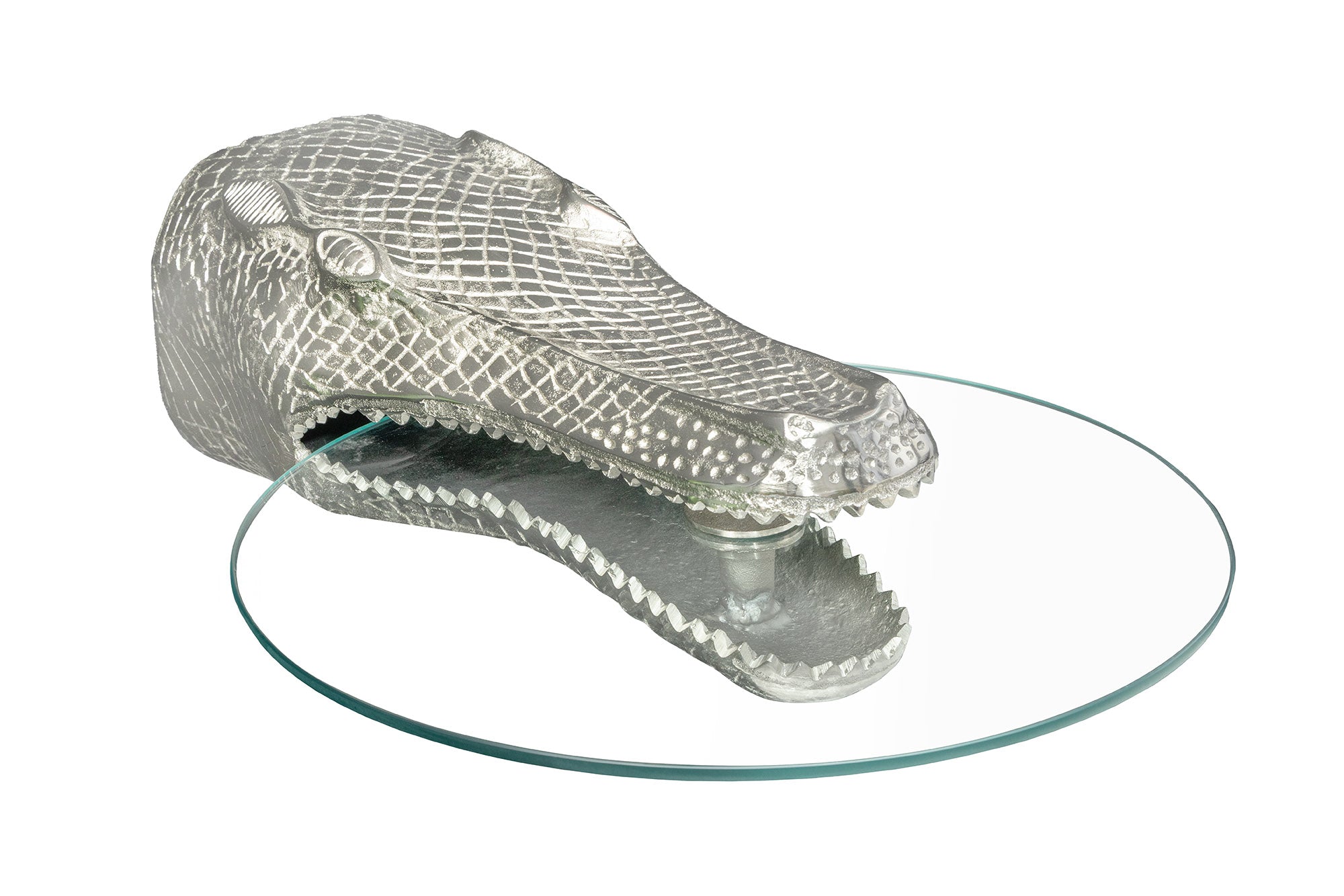 Stolik pomocniczy WILDLIFE CROCODILE 60 cm wiszący, szkło hartowane srebrne – grafika-1.