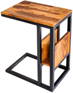 Stolik pomocniczy z półką do salonu drewno sheesham metal czarny – grafika-1.