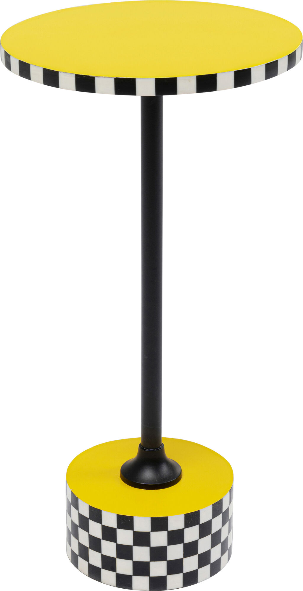 Stolik pomocniczy żółty MDF i stal Ø25x50 cm szachownica – obraz-1