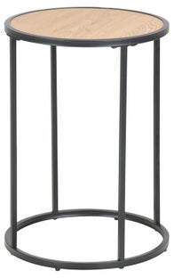 Stylowy czarny stolik pomocniczy z drewnianym blatem Ø40x55 cm – grafika-1.