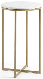 Stolik pomocniczy złoty blat marmurowy Ø43x71 cm – obraz-1