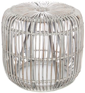 Stolik - taboret ogrodowy okrągły rattanowy biały Ø35x45 cm – obraz-1