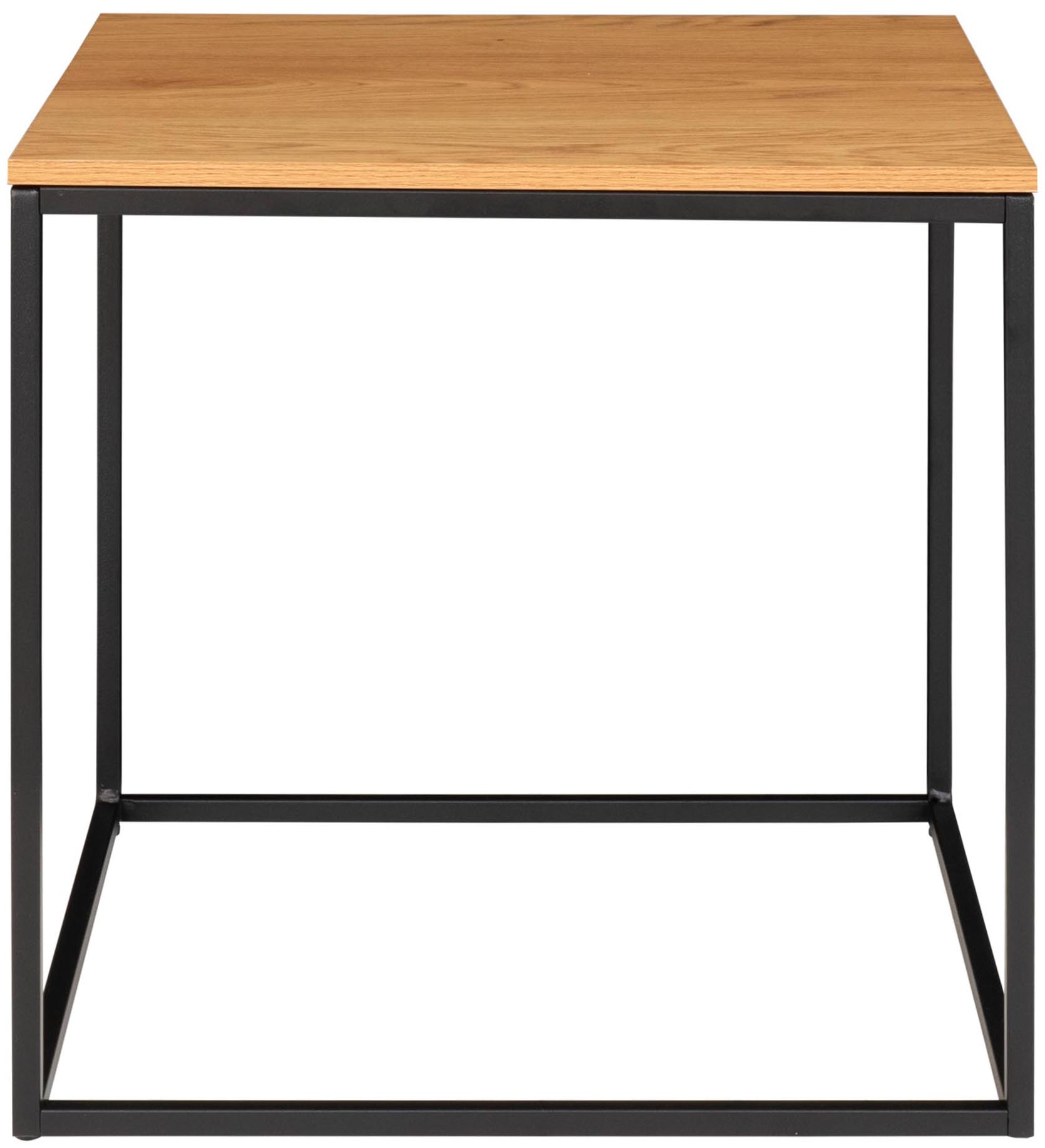 Stolik kawowy kwadratowy blat drewniany naturalny podstawa metalowa czarna 45x45 cm – grafika-1.