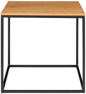 Stolik kawowy kwadratowy blat drewniany naturalny podstawa metalowa czarna 45x45 cm – grafika-1.