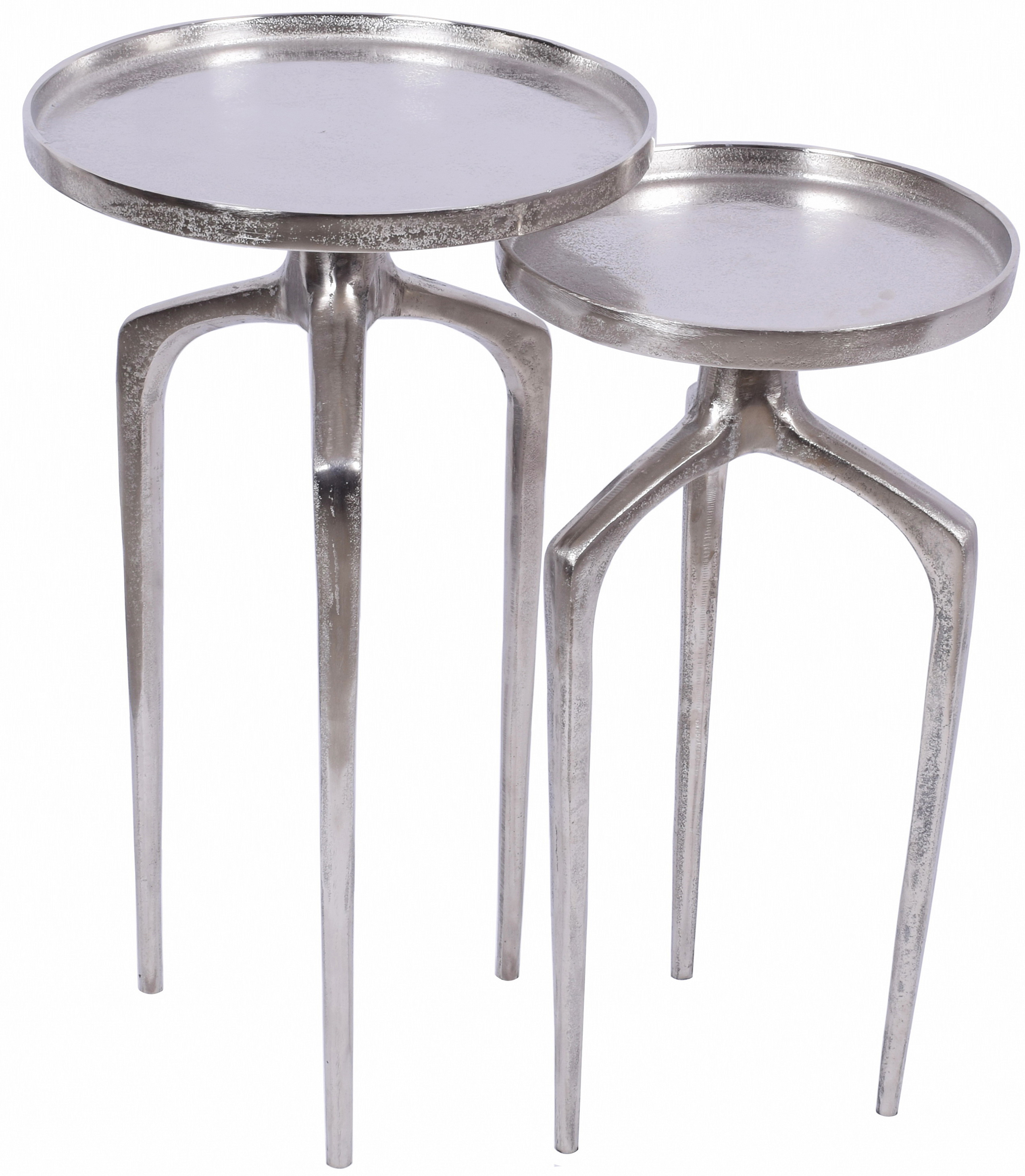 Zestaw dwóch srebrnych stolików kawowych z aluminium w nowoczesnym stylu – grafika-1.