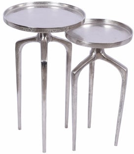 Zestaw dwóch srebrnych stolików kawowych z aluminium w nowoczesnym stylu – grafika-1.