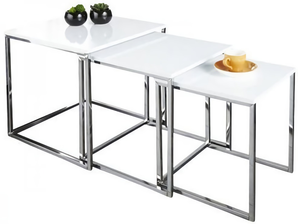 Zestaw trzech stolików kawowych biało-srebrny  – obraz-1
