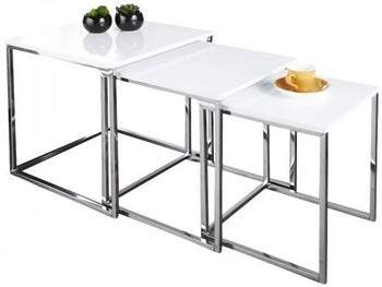 Zestaw trzech stolików kawowych biało-srebrny – obraz-1