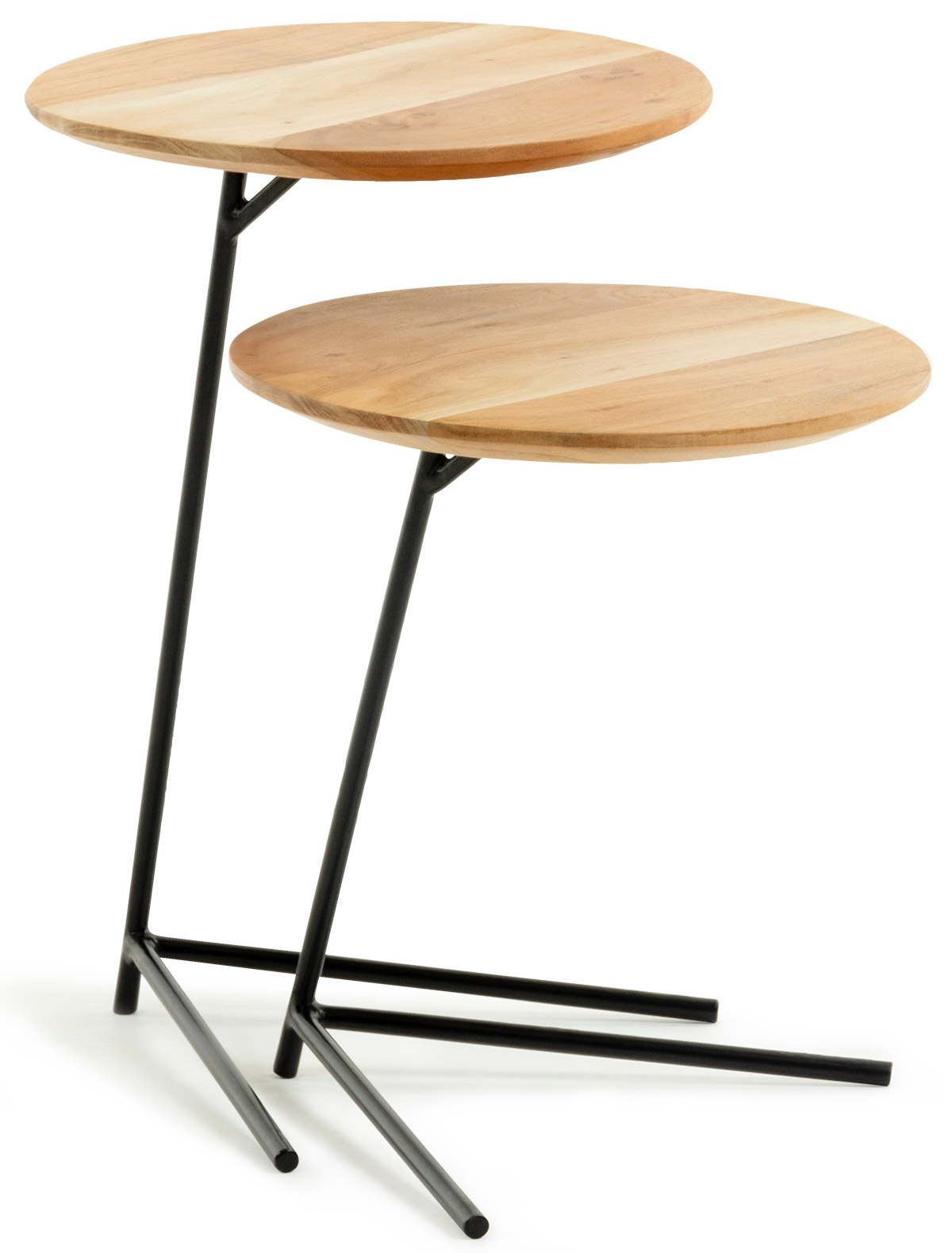 Zestaw dwóch stolików pomocniczych drewnianych 60 cm – obraz-1