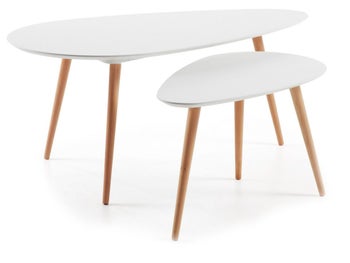 Zestaw dwóch stolików kawowych drewniane białe owalne blaty – obraz-1