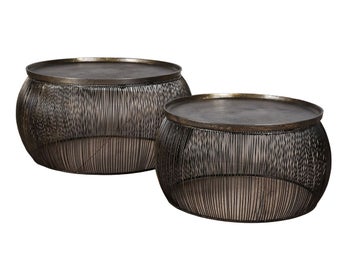 Stoliki kawowe metalowe antyczne brązowe 2-set – obraz-1