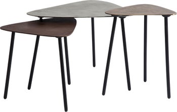 Zestaw trzech stolików kawowych aluminiowe kolorowe blaty postarzane – obraz-1