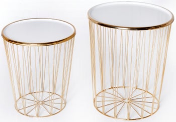 Zestaw dwóch stolików kawowych Storage biało-złote – obraz-1