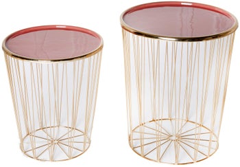 Zestaw dwóch stolików kawowych Storage koralowo-złote – obraz-1