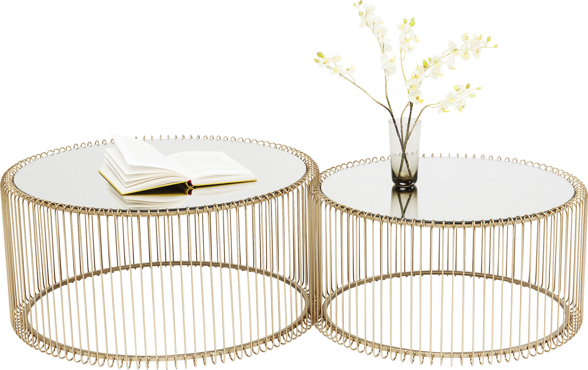 Soffbord Wire Rund - Set med 2 Bord Mässing/Spegelglas, Ø69/60cm – bild-1.