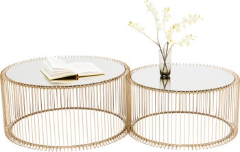 Soffbord Wire Rund - Set med 2 Bord Mässing/Spegelglas, Ø69/60cm – bild-1.